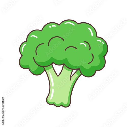 Realistic illustration of a fresh green broccoli floret. Detailed and vibrant vegetable drawing, ideal for healthy food packaging, recipe books, or educational materials.