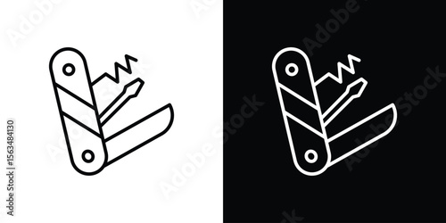 Swiss Knife icon Design concept. Black and white line icons