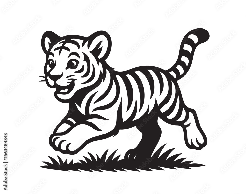 Naklejka premium Vector illustration of a cute tiger cub running with a happy expression. Wildlife Animals.
