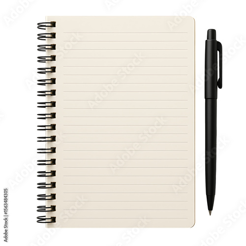 Lined spiral notebook with black pen isolated on transparent background