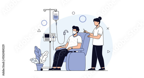 Patient receives intravenous infusion therapy with medical professional closely monitoring the treatment process