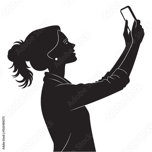Woman Taking a Selfie: A Minimalist Silhouette