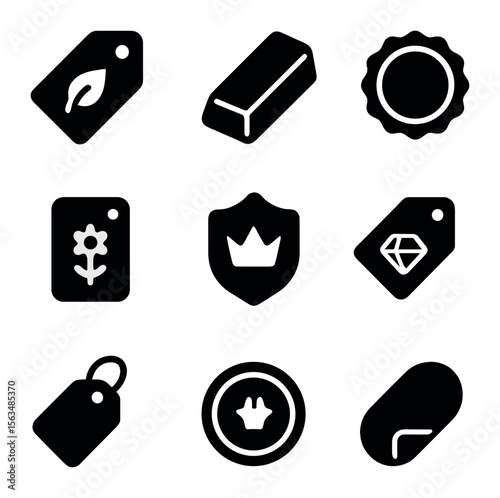 Luxury Pricing Icons. Solid, filled icons set of luxury pricing icons: premium tag, gold foil label, exclusive