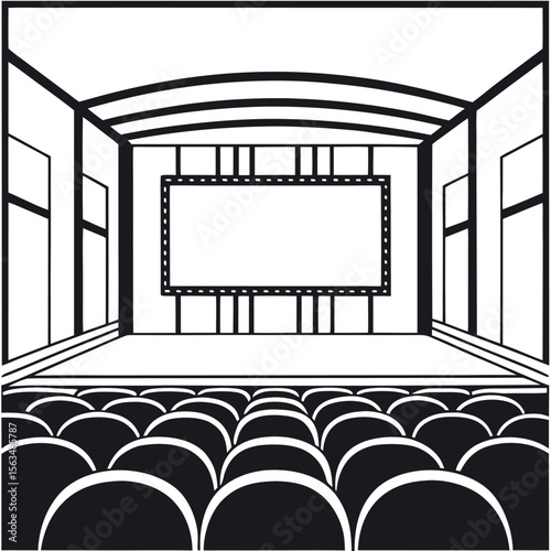 Cinema interior with screen and seats theater