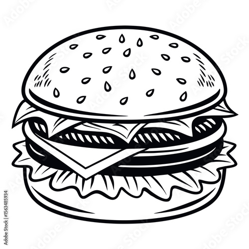 Delicious burger with sesame seeds hamburger food