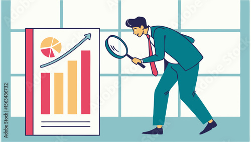 Businessman analyst of growth business, upward chart or graph,