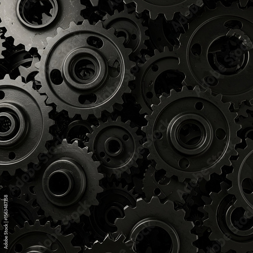 Wallpaper Mural Dark metallic gears in complex interlocked system. Detailed close-up view of intricate gear mechanisms. Torontodigital.ca
