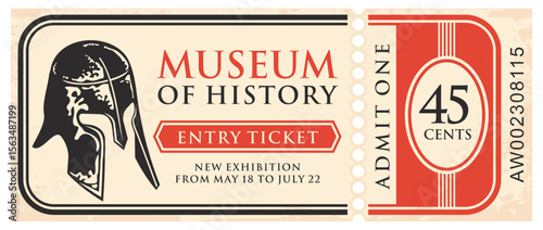 Wallpaper Mural Museum of history retro ticket template with medieval knight helmet graphic. Vector illustration. Torontodigital.ca