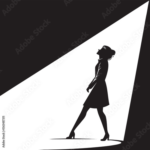 Elegant Silhouette: Woman in Spotlight - Powerful Vector Art