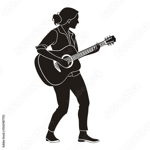 Woman Playing Acoustic Guitar: Elegant Silhouette Graphic