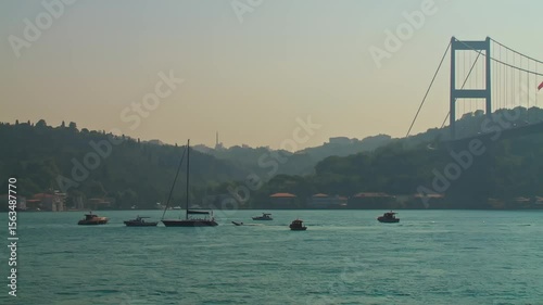 Fatih Sultan Mehmet Bridge and Istanbul Bosphorus Maritime Traffic