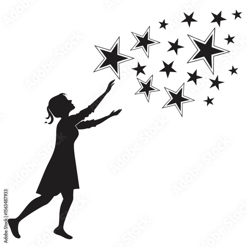 Silhouette of Girl Reaching for Stars: Dream, Hope, Aspiration Graphic