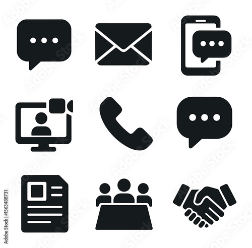 Generational Communication Icons. Solid, filled icons set of communication styles by generation: speech bubble