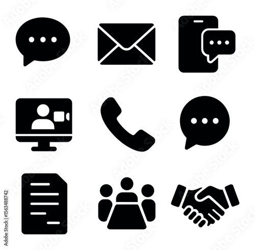 Generational Communication Icons. Solid, filled icons set of communication styles by generation: speech bubble