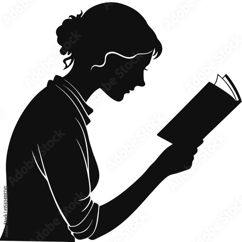 Woman Reading Book: Silhouette Illustration of a Person Enjoying Literature