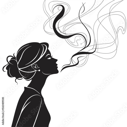 Elegant Woman Silhouette with Abstract Smoke: A Refined Design