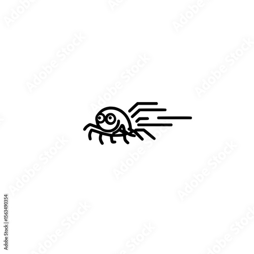 Running Spider Icon with Motion Lines in Flat Vector Style for Insect and Nature Illustrations