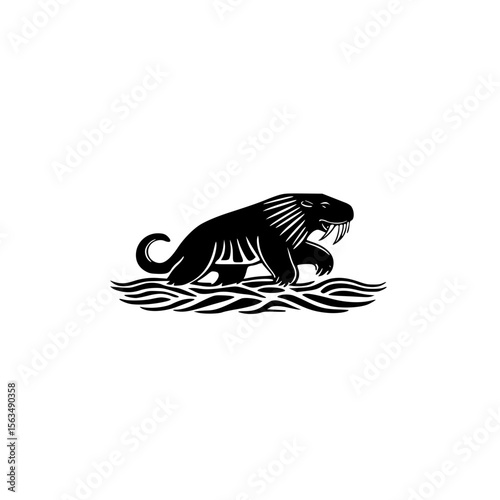 Running Walrus Icon with Motion Lines in Flat Vector Style for Arctic Wildlife and Marine Animal Illustrations