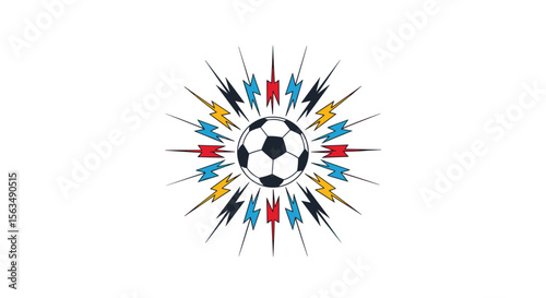A Striking Soccer Ball Design with a Colorful Burst of Athletic Energy Exploding Outwards in All Directions Capturing the Excitement of the Game