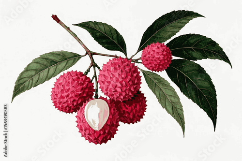 Ruby Clusters Litchi tree isolated watercolor vector illustration svg