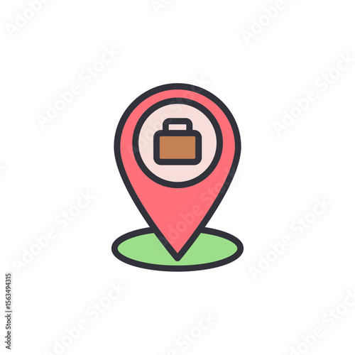 Office Location Marked With Red Pointer And Business Briefcase Icon