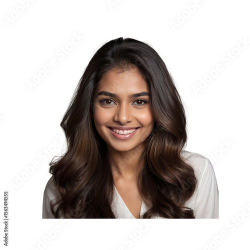 Confident Young Woman with Long Brown Hair Smiling
