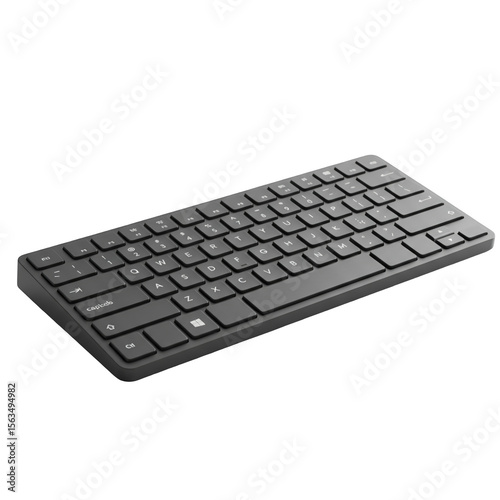Modern slim dark gray computer keyboard with qwerty layout isolated on transparent background