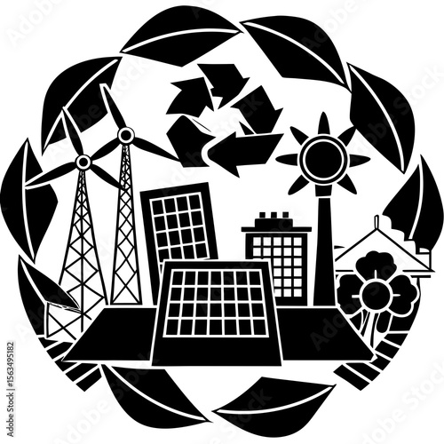 vector illustration of a recycling symbol on black background