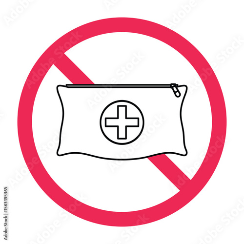No pocket first aid kit sign, forbidden mini first aid kit sign, pocket medical kit not allowed sign, prohibited travel first aid kit icon