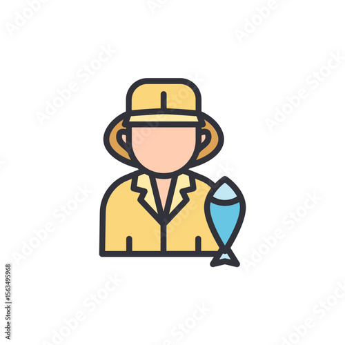 Cartoonish Person Wearing A Hat Holding An Interesting Fish