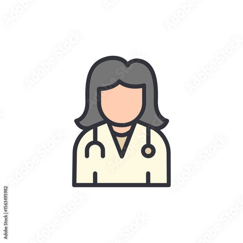Professional Woman Doctor Icon In Modern Flat Style With Stethoscope