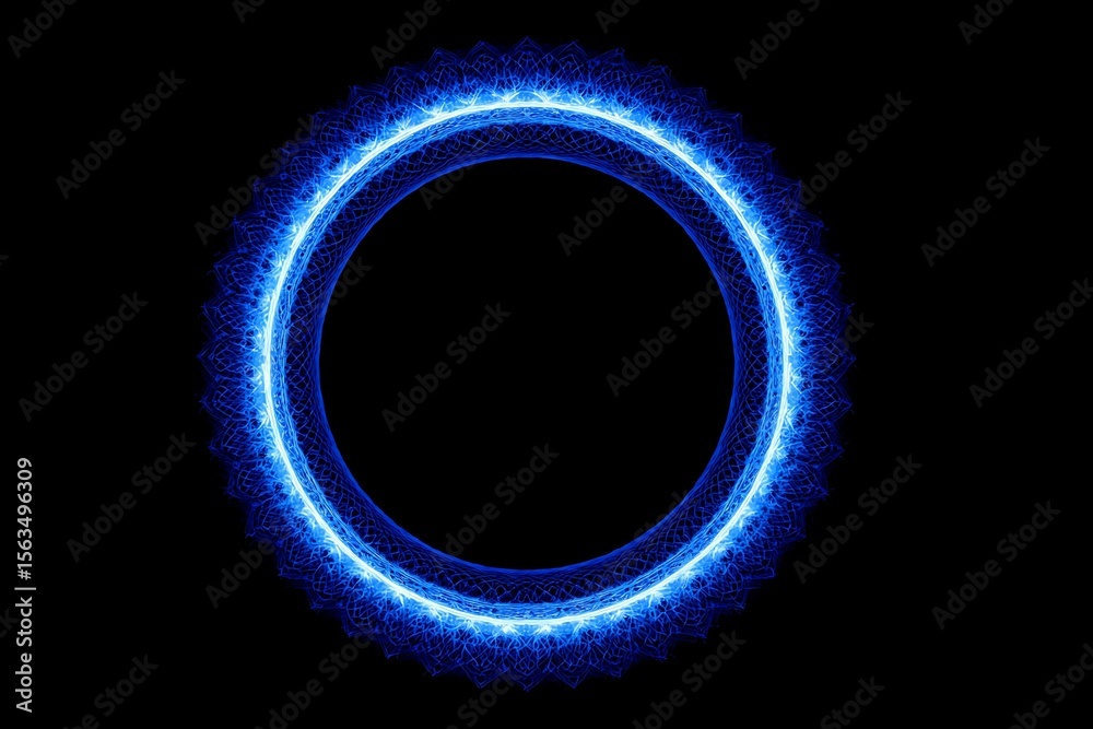 Fototapeta premium Dark background with vibrant blue circular frame 