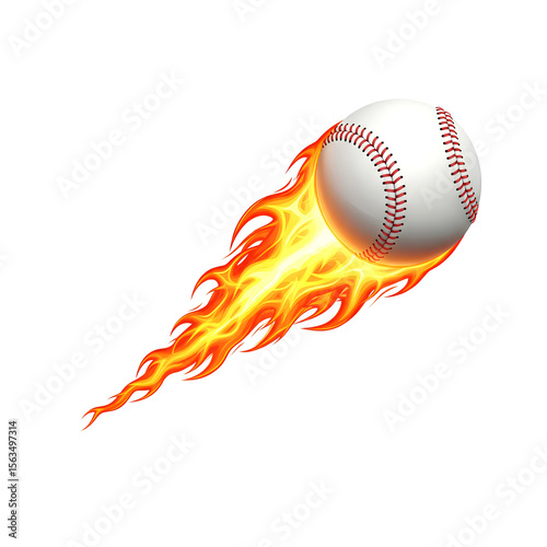Wallpaper Mural A baseball with red stitching is depicted in motion, surrounded by vivid orange and yellow flames that suggest speed and heat.  Torontodigital.ca