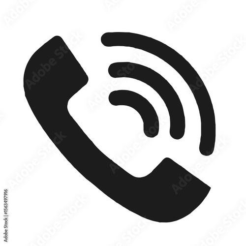 Black vector phone icon with ringing signal lines representing call, contact, or communication in a minimalist flat design
