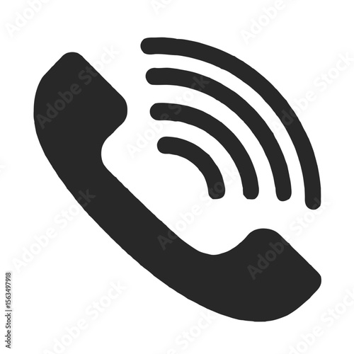 Black vector phone icon with ringing signal lines representing call, contact, or communication in a minimalist flat design