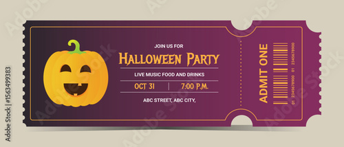 Halloween party invitation ticket template with pumpkin vector 