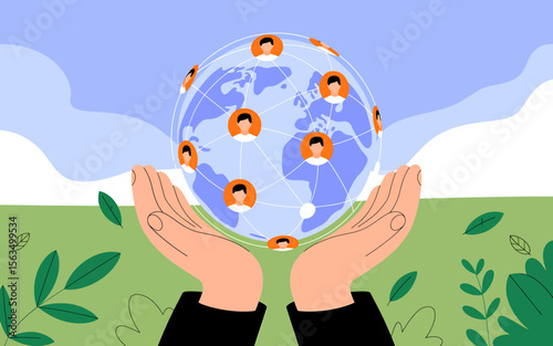 Global Connection A Flat Design Illustration of Hands Holding Our World