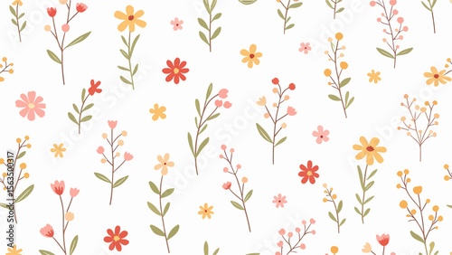 Wallpaper Mural A color floral pattern with a variety of abstract leaves and flowers on a white background Torontodigital.ca