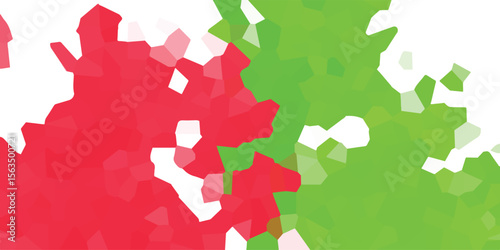Abstract geometric composition featuring red and green crystalized shapes on a white background suitable for artistic posters or digital backgrounds