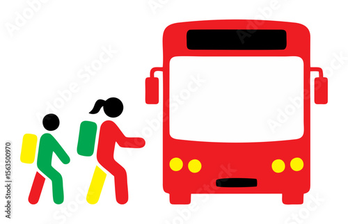 Cute little kids students getting off from school bus