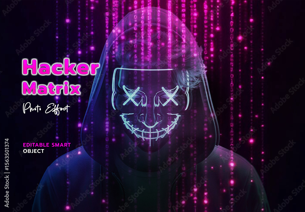 Hacker Matrix Cyberpunk Photo Effect Stock Template | Adobe Stock