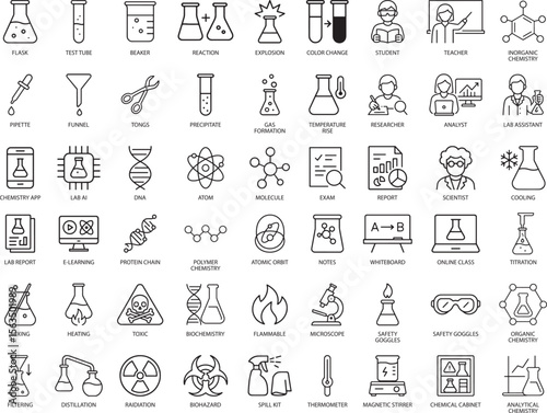 Science and Chemistry Icons Vector Illustration Isolated on White.