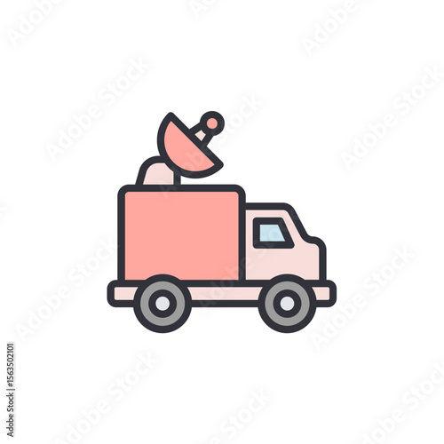 Stylized Cartoon Of A Satellite Broadcasting Vehicle With A Modern Design
