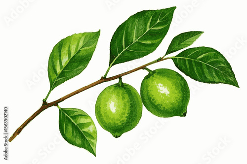 Tangled Citrus lime branch tree isolated watercolor vector illustration svg