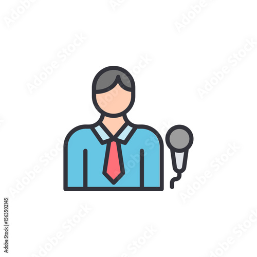 Confident Businessman Speaking Into A Microphone For Presentation