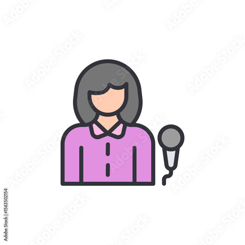 Female Speaker Giving Speech Or Presentation With Microphone Icon