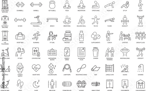 Fitness and Gym Icons Set, Vector Illustration.