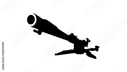 Howitzer front view, black isolated silhouette