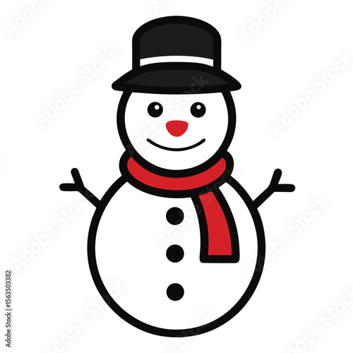 Cute snowman with red hat and scarf illustration for Christmas holiday