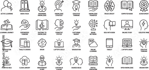 Learning and Education Vector Icons Set on White Background
